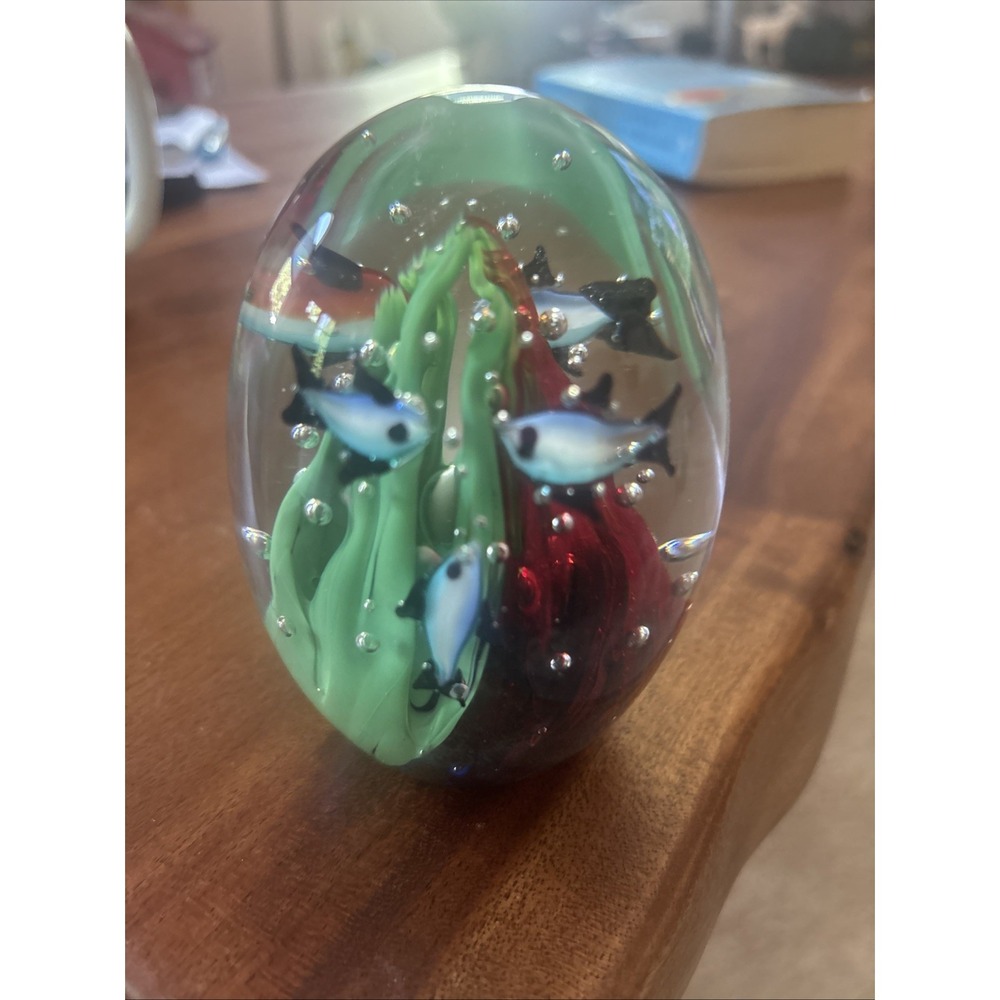 Heavy Murano Style Art Glass Hand Blown Undersea Aquarium Fish Paperweight